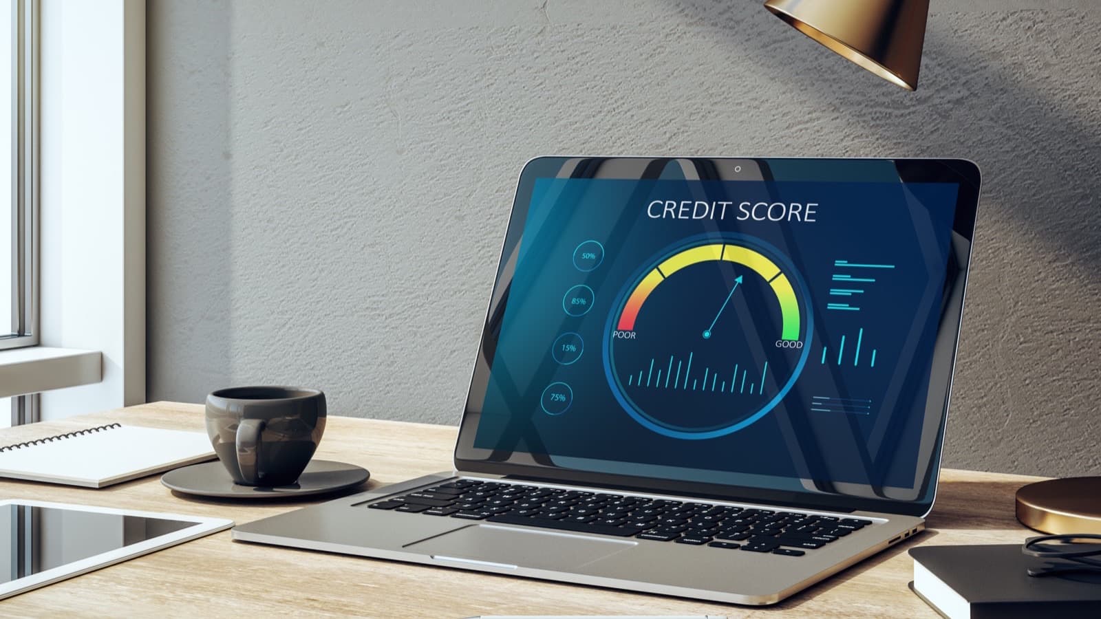 A credit score report open on a laptop