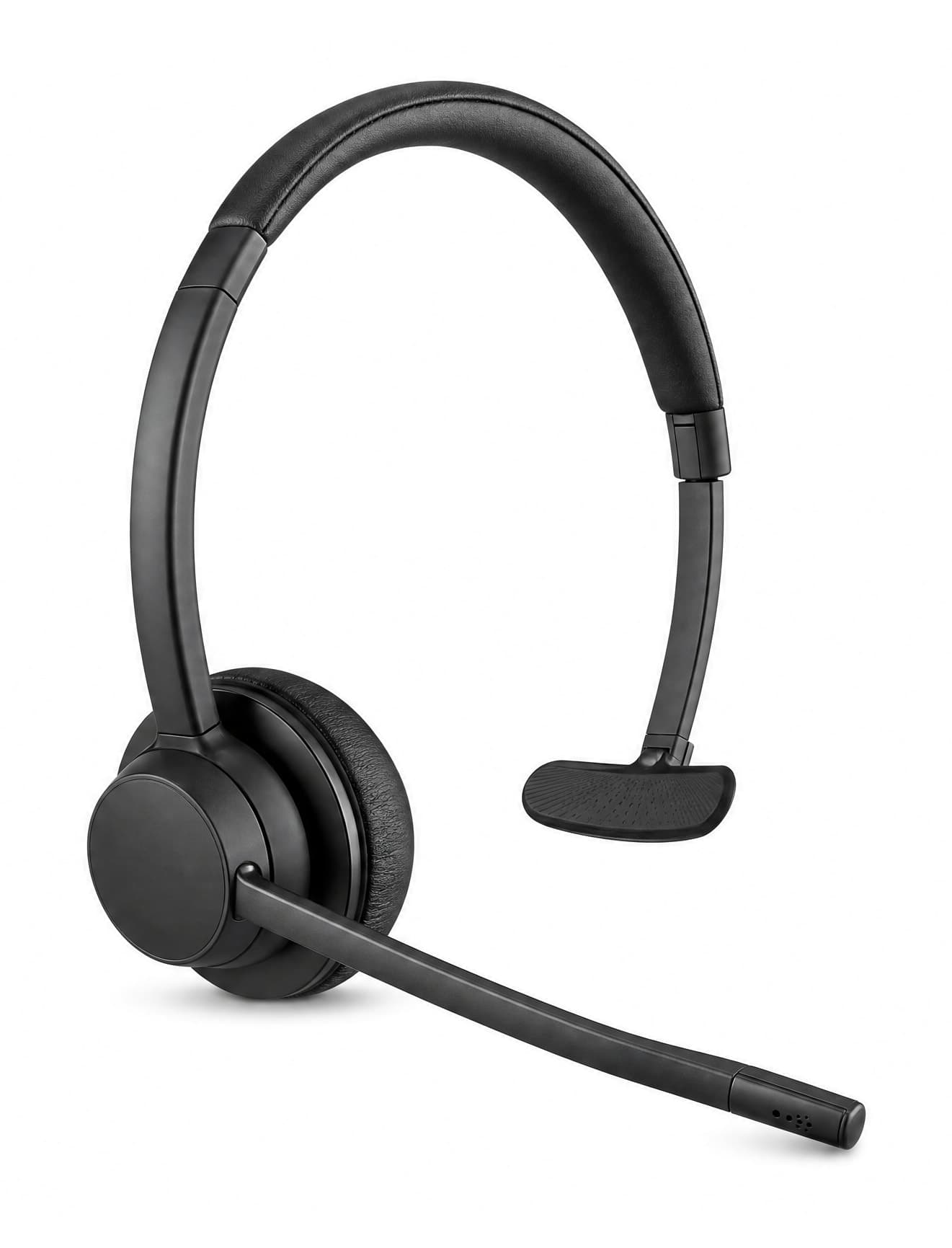 A black phone headset with a microphone